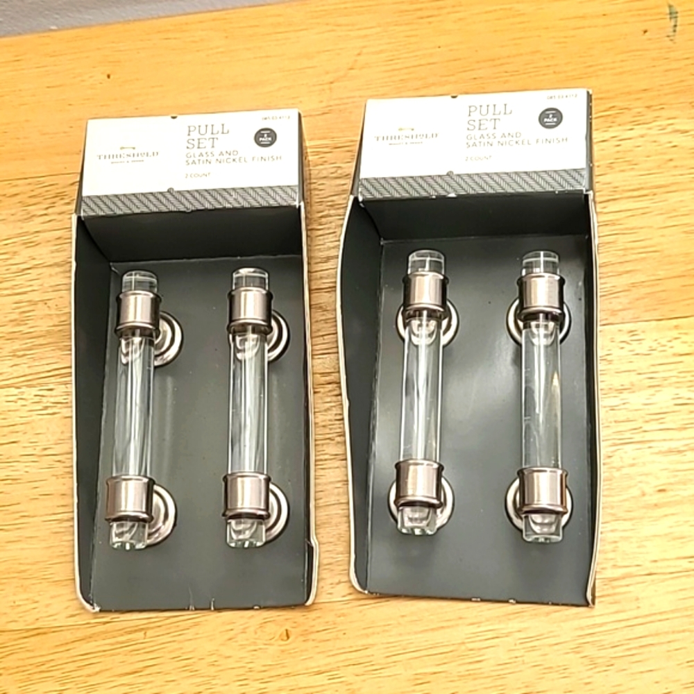 Glass & Nickel Pull Set Drawer Handles (Packages Sold individually)
